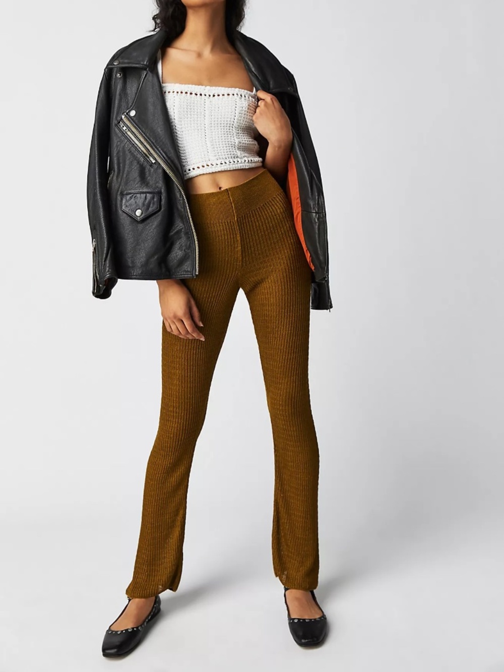 Free People Rosella Swit Pants are casual, semi-sheer sweater knit flare pants